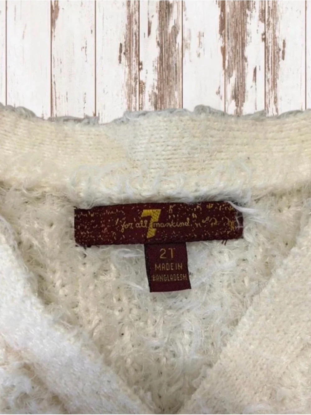 7 For All Mankind Cream Fuzzy Knit Kids Cardigan